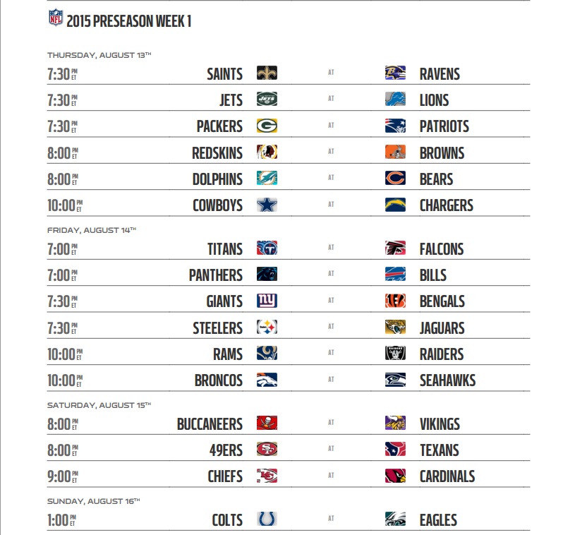 NFL Preseason 2015 Schedule