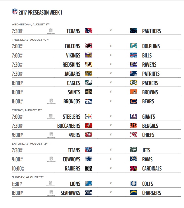NFL Preseason 2017 Schedule