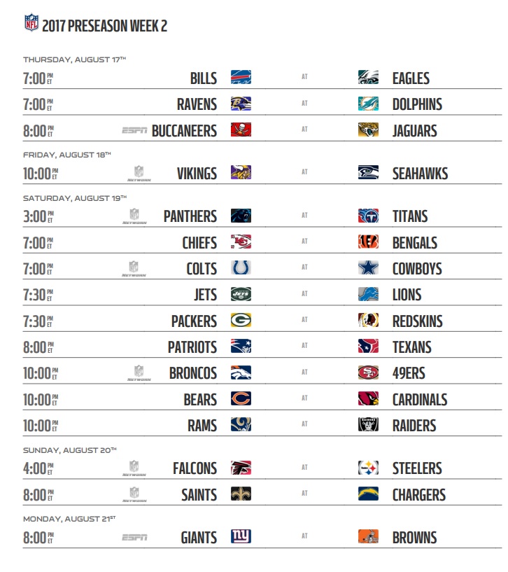 Week 2 Nfl Schedule Printable