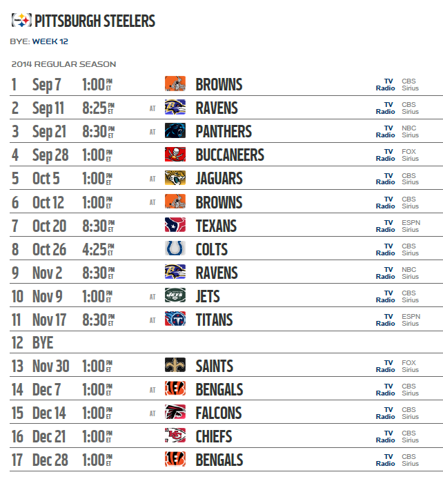 Pittsburgh Steelers 2015 Schedule