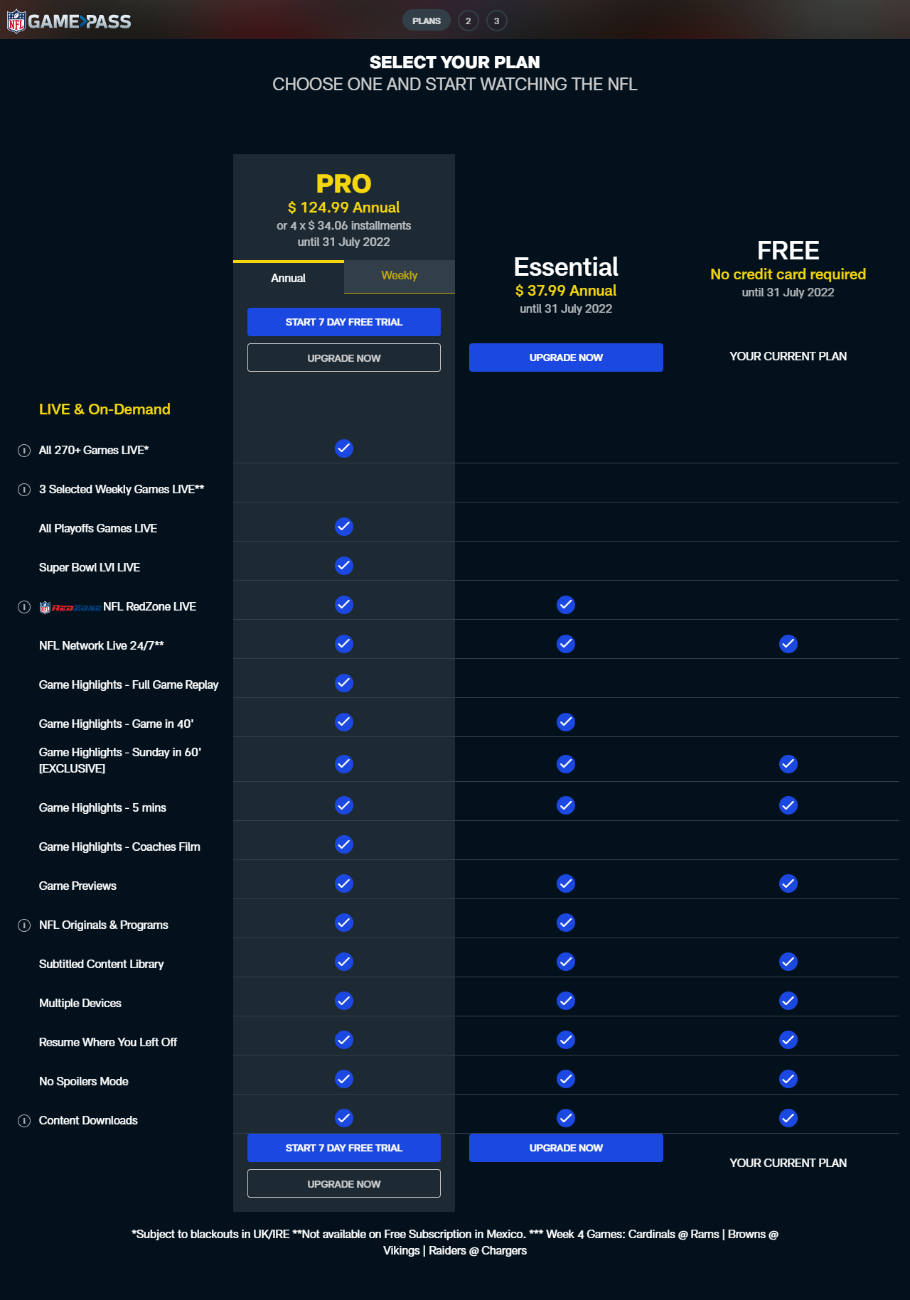 Nfl Gamepass Pricing Plans