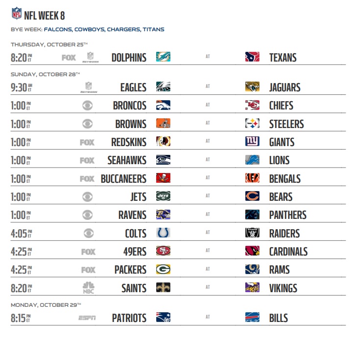 Image result for nfl week 8 schedule