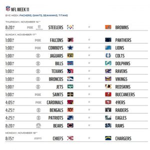 NFL 2019 Schedule Week 11 Regular Season