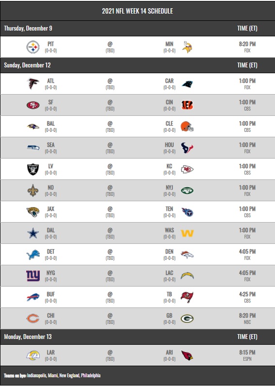 NFL 2021 regular season schedule week 14