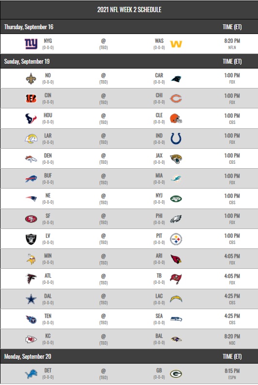 nfl game schedule week 2