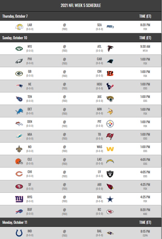 NFL 2021 regular season schedule week 5