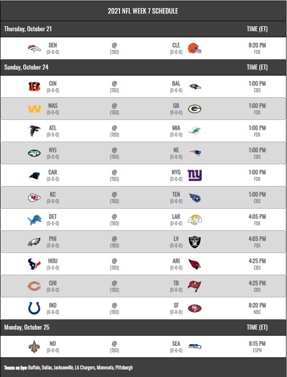Nfl Schedule Week 7 2022 Nfl 2021 Schedule Week 7 Regular Season