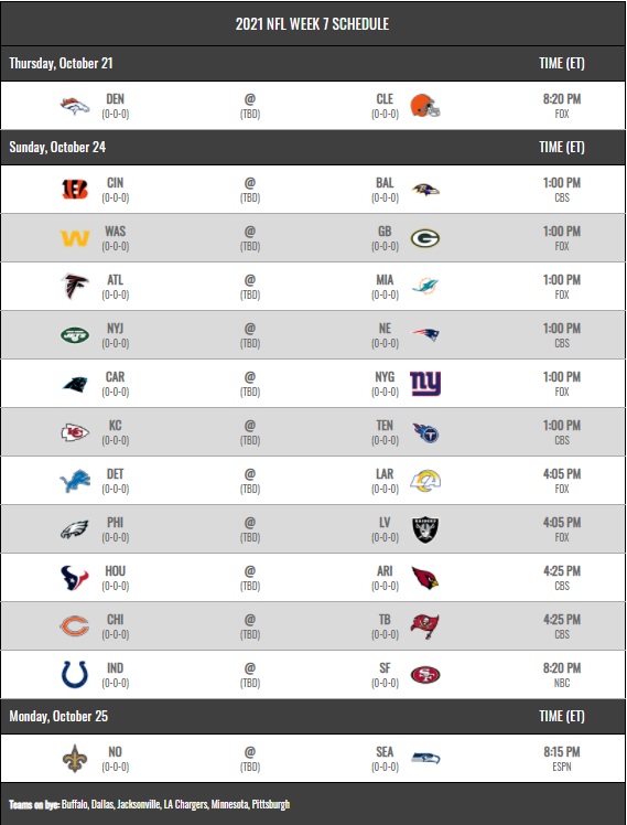 NFL 2021 regular season schedule week 7