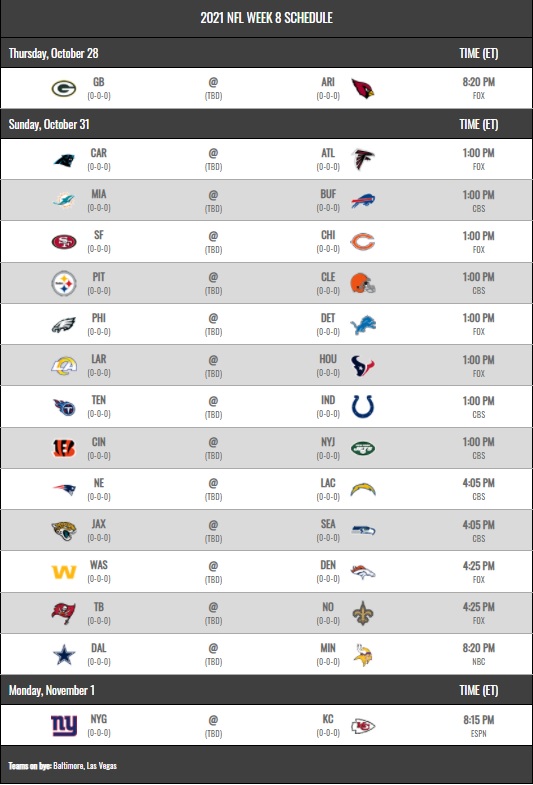 NFL 2021 regular season schedule week 8